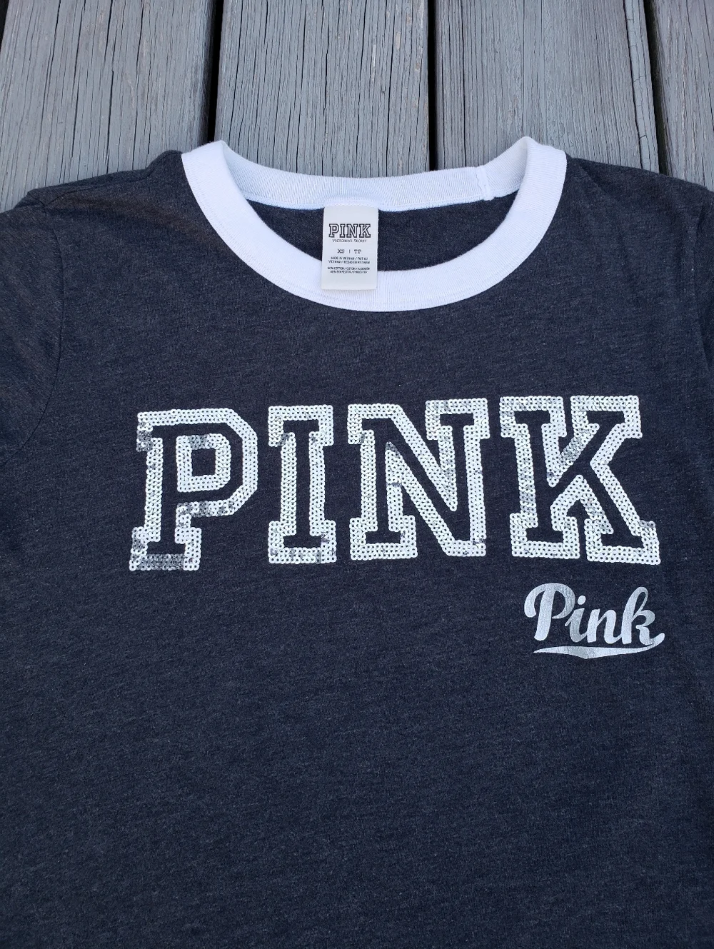 Victoria's Secret PINK Bling Short-Sleeve Ringer Tee Size X- Small